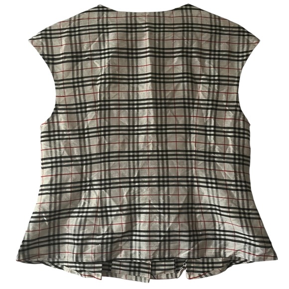 Kent Nielsen Women's‎ M Beige Red Black Plaid Silk Sleeveless Button Front Top - Picture 2 of 4